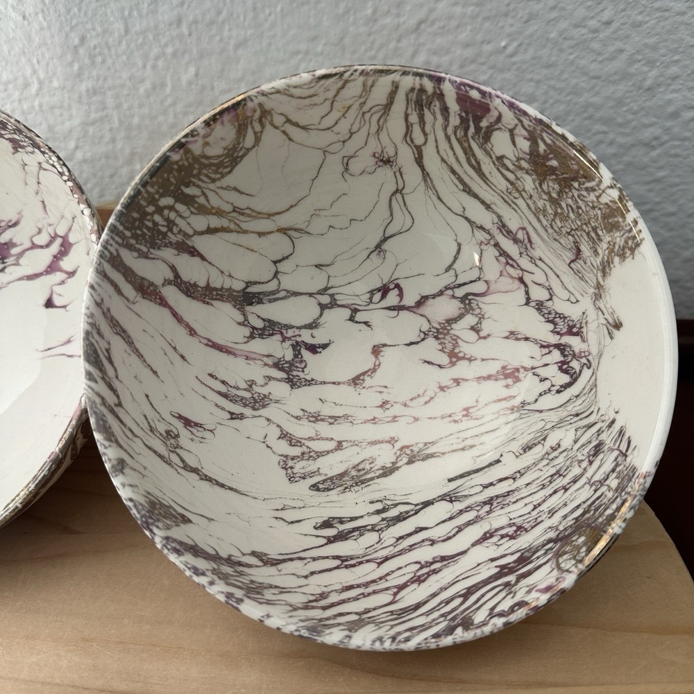 Sascha Brastoff Surf Ballet Bowls 5.5" Pair Footed MCM Swirled Marble Signed - Picture 2 of 15